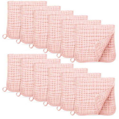 Muslin Burp Cloths for Baby 100% Cotton Burping Cloths for Boys Girls Large 20''X10'' Extra Soft and Absorbent 12 Pack - Flesh Pink
