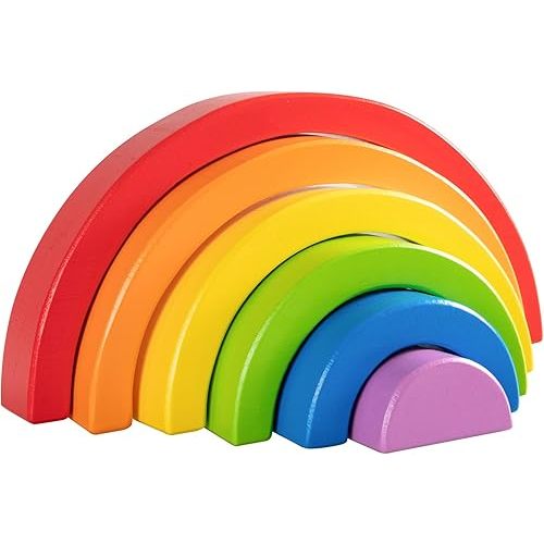 Wooden Rainbow Stacking Toy, Small Wooden Rainbow Stacker, 6 Piece Rainbow Stacking Toy for Baby/Toddlers/Kids, Montessori Educational Rainbow Decor, Kindergarten Teaching Aid