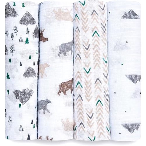 aden + anais Essentials Swaddle Blanket, Muslin Blankets for Girls & Boys, Baby Receiving Swaddles, Newborn Gifts, Infant Shower Items, Toddler Gift, Wearable Swaddling Set, 4 Pack, Bear Necessities