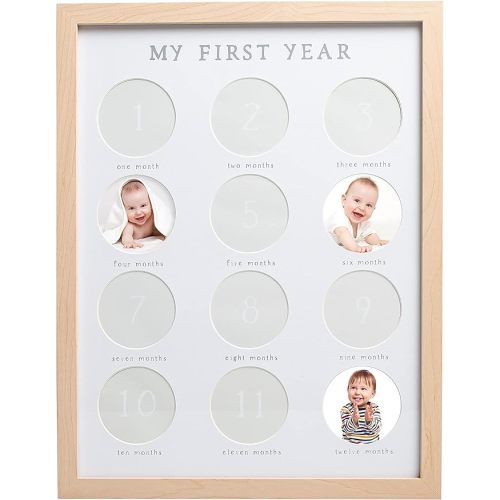 Pearhead Baby's First Year Photo Frame, Monthly Growth Baby Picture Frame, Gender-Neutral Baby Frame, Wooden - Natural Wood First Year Frame