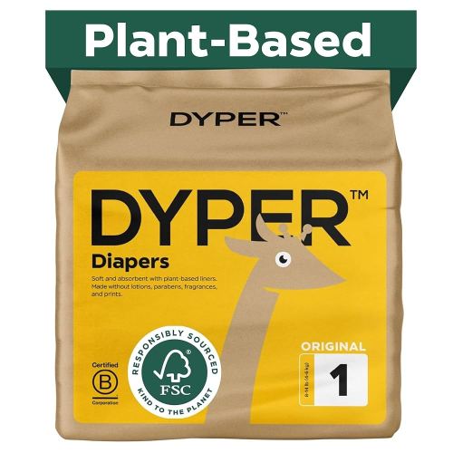 DYPER - Baby Diapers Hypoallergenic Cloth Alternative Day & Overnight Protection - Made with Plant-Based* & Honest Ingredients - Size 1 (36 Count)