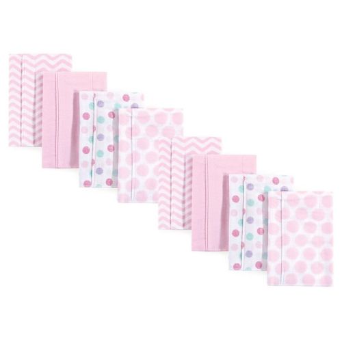Luvable Friends Girls Cotton Poly Flannel Burp Cloths 8-pack, Pink Dots Chevron, One Size