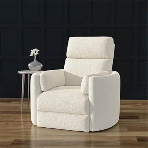 Parker Living Radius Contemporary Chenille Fabric Power Swivel Glider Recliner with Luxurious Foam, USB Charger, Chaise-Style Footrest, 240-Degree Swivel, in Revel Oyster/White Finish