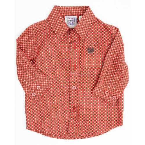 3-6 Mos. Cinch Infant Boys' Geo Print Long Sleeve Button Down Shirt | Boot Barn