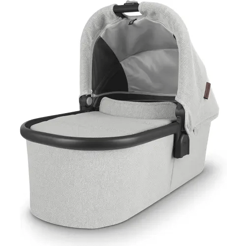 UPPAbaby Bassinet/Compatible with Vista, Cruz, Ridge, Minu Strollers/Overnight Sleep Solution/Mattress, Sheet, and Bug Shield Included/Anthony (White and Grey Chenille/Carbon Frame)
