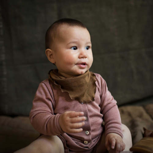 Organic Merino Wool Silk Baby Bib and Children’s Scarf in brown – MamaOwl