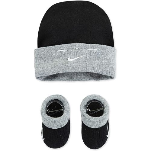 NIKE Children's Apparel Baby Hat and Booties 2-Piece Set, Black/Grey, 0/6M