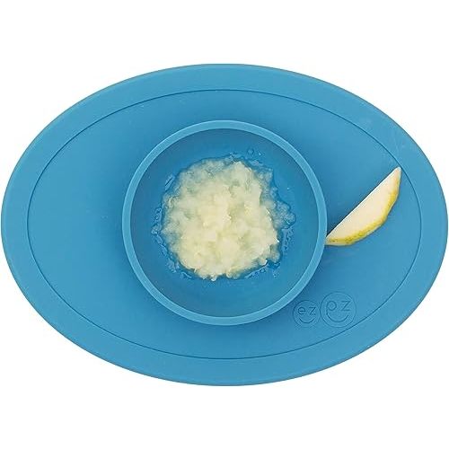 ezpz Tiny Bowl (Blue) - Silicone Baby Bowl with Suction for 6 Months + - Built-in Placemat - First Foods + Baby Led Weaning - Fits on All Highchair Trays - Suction Bowls for Baby