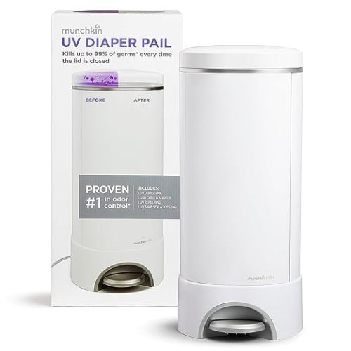 Munchkin LED Diaper Pail - Kills 99% of Germs and Bacteria, Includes UV Refill Ring and Snap, Seal & Toss Bag - UV Diaper Pail