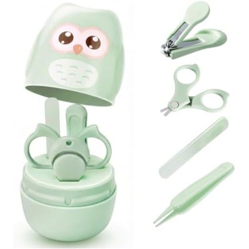 Baby Nail Kit with Owl Case, 4-Piece Infant Manicure Set, Green