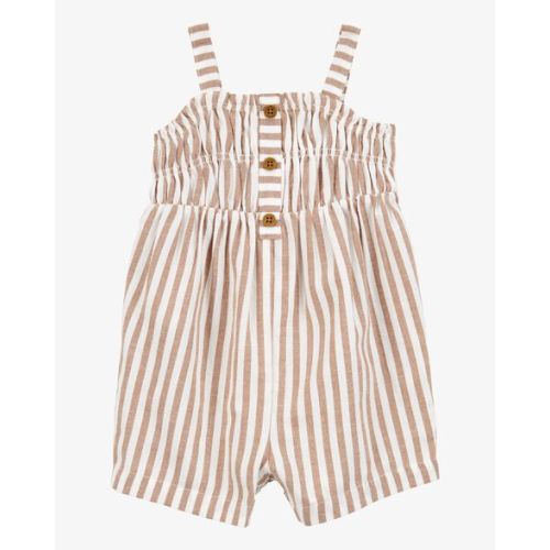 Baby Striped Twill Romper - (Brown/Ivory 9M)
