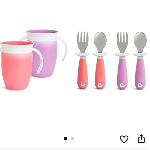 Munchkin Miracle 360 Cup 2 Pack, 7 Ounce and Raise Toddler Fork Spoon Set, 4 Pack