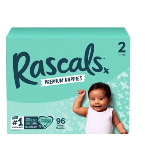 Rascals Premium Nappies Size 2 (4-8Kg) | 96 Pack
