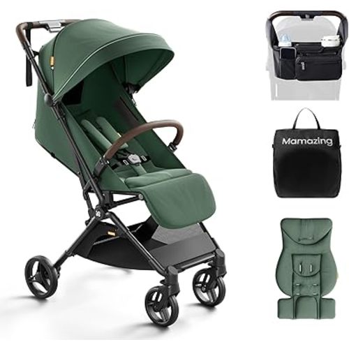 MAMAZING Ultra Air Lightweight Baby Travel Stroller with Carbon Fiber Frame, Compact & Airplane-Friendly, One-Handed Fold, 11.6 lbs, Perfect for Toddlers, Organizer & Cushion Included, Green