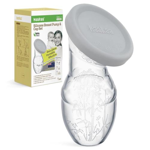 haakaa 100 ml Silicone Breast Pump with Lid, Transparent Manual Breast Pump, Healthy and Harmless, Save Every Drop of Breast Milk