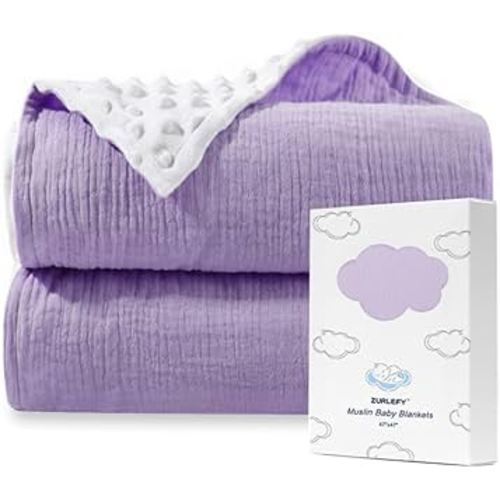 Muslin Baby Crib Blankets, Soft Cotton Toddler Blanket for Daycare, Purple Warm Baby Blanket Neutral for Newborn, Infant (43-02)