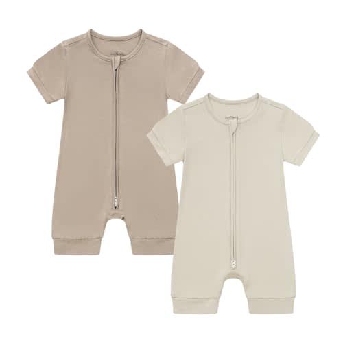 JunNeng Baby Boy Girl 2 Pack Rayon of Bamboo Summer Sleeper Infant Soft Short Sleeve Zipper Footless One-piece Romper