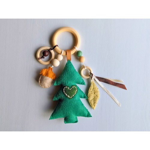 Tree Sensory Baby Toy in Nature Theme With Acorn Bell, Crinkle Leaf, & Plush Tree/BPA, Phthalate, Glue, +Chemical Free! Great Gift!