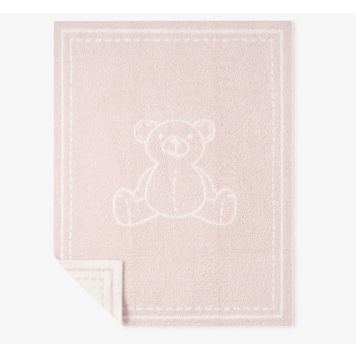 Pale Pink Teddy Bear Feather Knit Baby Blanket – Elegant Baby