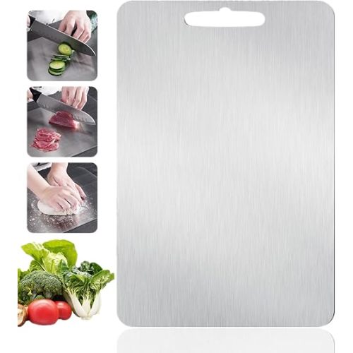 Stainless Steel Cutting Board, Double Sided Cutting Boards for Kitchen, SUS 316 Food-Grade Non Toxic Stainless Steel Chopping Board for Meat, Fruit and Vegetable (13.2 x 9.1 in)