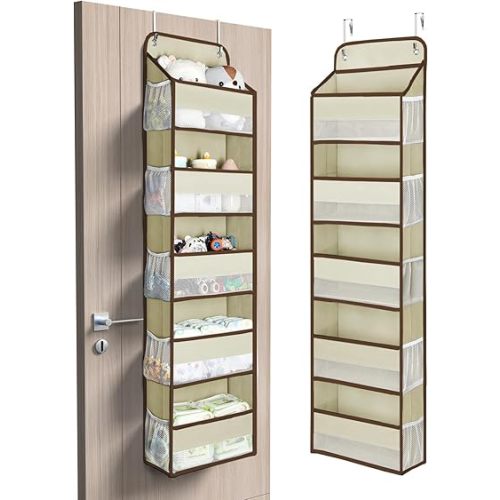 Yecaye 1 Pc 5 Tier Over the Door Organizer with 15 Pockets | 44lb Load Over the Door Storage | No Sagging Closet Organizers and Storage | Versatile Nursery Hanging Organizers for Home Dorm - Beige