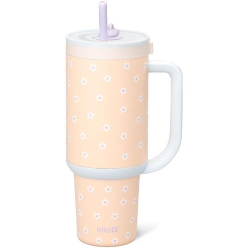 Ello Oasis Tumbler with Handle & Retracting Straw | Reusable Insulated Stainless Steel Cup 100% Leakproof, Gifts for Teens Women Men | Keeps cold for 24 Hours, 40oz 30oz Cup Holder Friendly