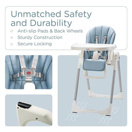 3-in-1 Foldable Baby High Chair | 7 Height & 4 Recline Adjustable | Removable Seat & Tray for Easy Clean | 2 Locking Wheels | Safe | Multifunctional Infant HighChair for Babies & Toddlers (Blue)