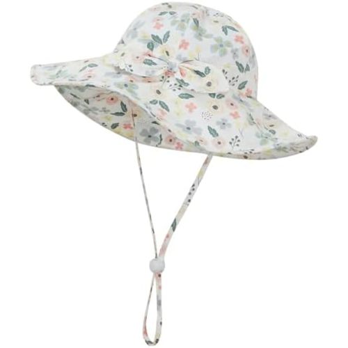 Baby Girl Sun Hat Summer Beach Hats with UPF 50+ Toddler Infant with Wide Brim Strap Outdoor Bucket Hat