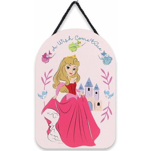 Disney Sleeping Beauty A Wish Come True Hanging Wood Wall Decor - Pretty Aurora Sign for Kids' Bedroom or Nursery