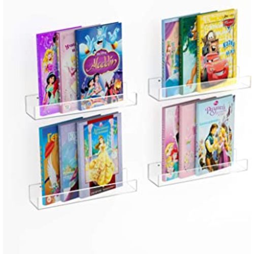NIUBEE 16.5" Premium Acrylic Floating Nursery Kids Bookshelf Wall Ledge Shelf - Set of 4