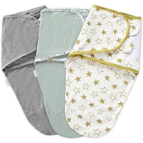 Baby Swaddle Warp Adjustable 3 Pack Infant Sleep Sack 100% Cotton Newborn Swaddle Blanket for Boy Girl Comfortable and Soft Green stars 3-6 Months