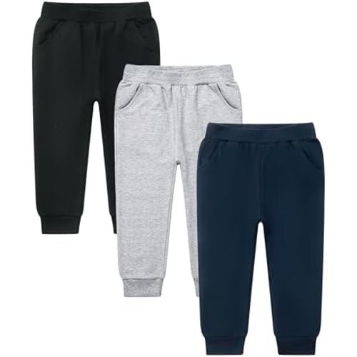 GFQLONG 2/3 Pack Toddler Pants Sweatpants Boys Cotton Joggers, Athletic Pull on Sweat Pants with Pockets for Kids Clothes