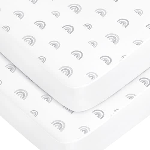 Crib Sheets for Boys and Girls, Boho Fitted Crib Sheet Set for Standard Crib and Toddler Bed Mattress, Crib Mattress Sheet Soft & Breathable Baby Crib Sheets Rainbow 2 Pack