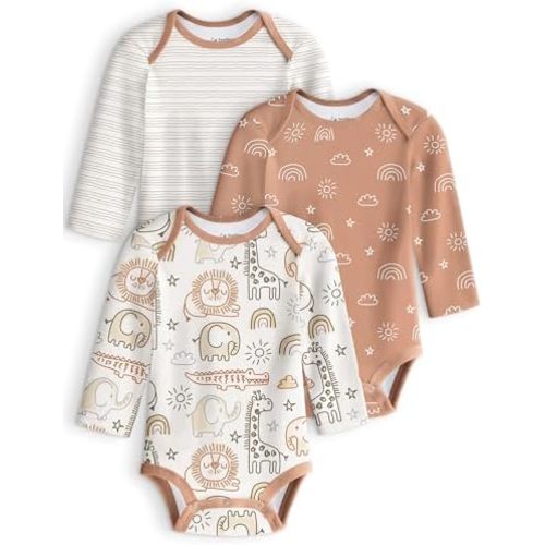 Yoofoss Baby Bodysuits 100% Organic Cotton Baby Onesie Long Sleeve Baby Boys Girls Clothes Soft Newborn Infant Romper, 3 Pack