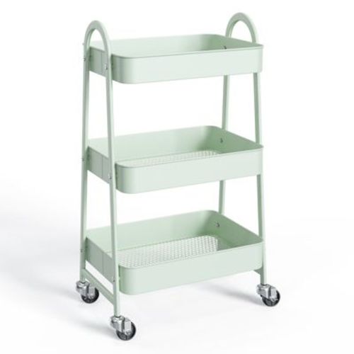3 Tier Space-saving Rolling Storage Cart With Locking Wheels, Green