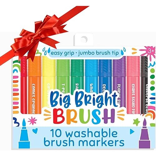 Ooly Thick Washable Toddler Markers with Jumbo Grip, Big Bright Brush Tip Markers for Toddlers with Jumbo Barrel, Perfect for Little Hands - BRUSH TIP