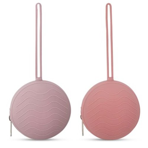 HippoBaby Silicone Pacifier Case, 2 Pack, BPA Free, Portable Diaper Bag Storage Pouch – Durable & Easy to Clean (Rose Water/Flamingo)