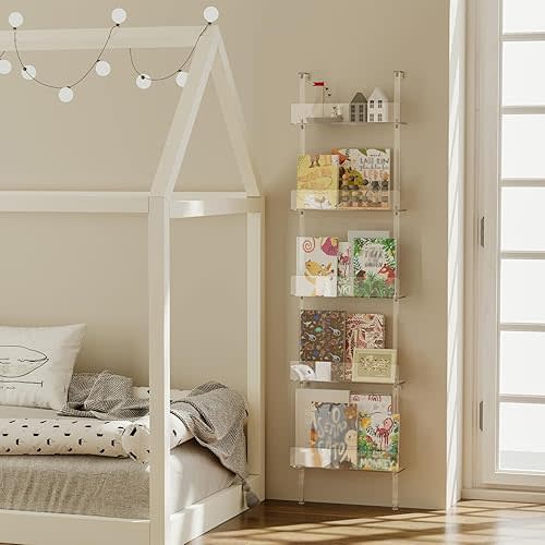 5-Tier Narrow Acrylic Bookshelf, 3.9" D x 15.8" W