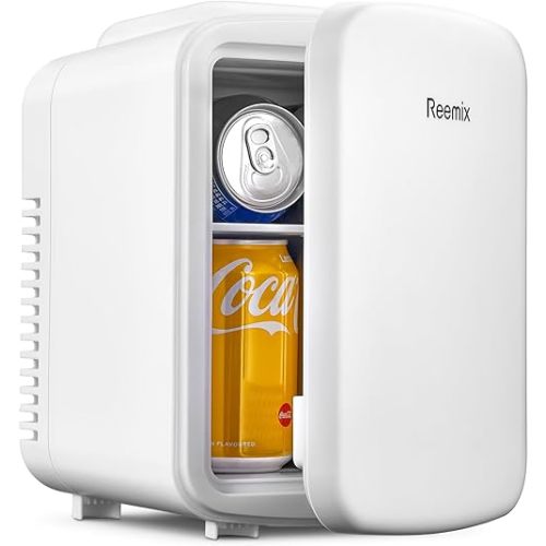 Mini Fridge, 3.7 Liter/6 Can Portable Cooler and Warmer Personal Refrigerator for Skin Care, Cosmetics, Beverage, Food,Great for Bedroom, Office, Car, Freon-Free (White)