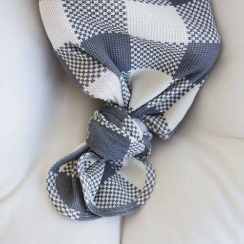 Big Check Bamboo Waffle Newborn Baby Knot Gown & Hat Set | Denim
