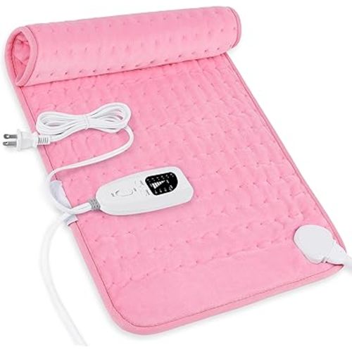 Heating Pad for Back,Electric Heating Pads for Abdomen,Neck,Moist Heated Pad for Knee,Heating Pads for Women,Dry&Moist Heat & Auto Shut Off(Light Pink,12''×24'')