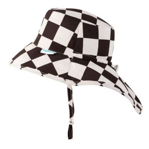 Tiny Twinkle Sun Protection Baby Flap Hat with UPF 50+ for Infants/Toddlers, Boys and Girls (Black Checkers, 9-18 Months)