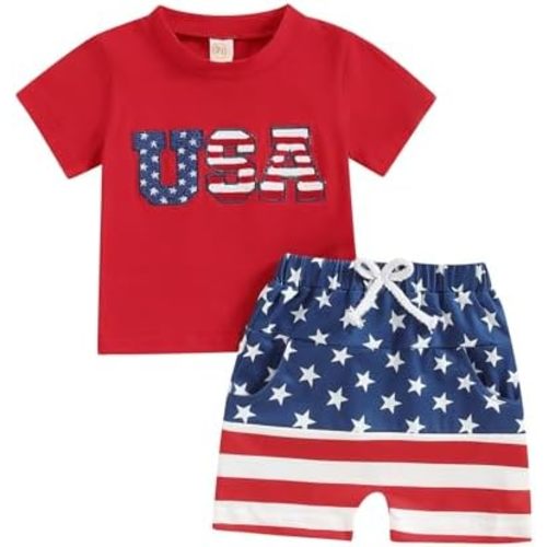 My First USA Toddler Baby Boy Girl 4th of July Outfit T-Shirt Top Shorts Infant Newborn Fourth Summer Clothes