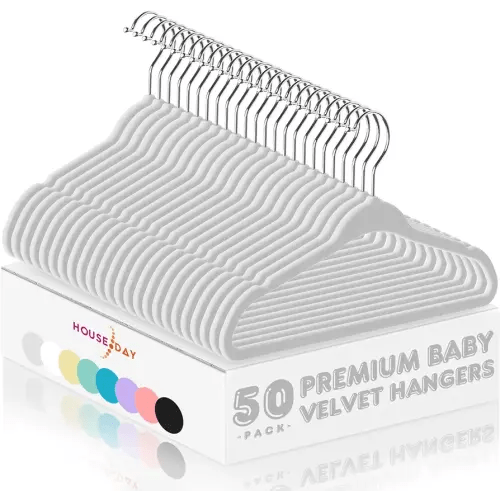 HOUSE DAY Velvet Baby Hangers 50 Pack, Premium Children's Hangers for Baby, Infant & Toddler Clothes, Durable Non Slip Baby Felt Hangers Grey, 11 Inch Baby Hangers for Closet, Ideal for Everyday Use