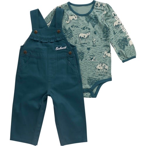 Girls' 2-Piece Long Sleeve Bodysuit & Canvas Overall Set (Baby)