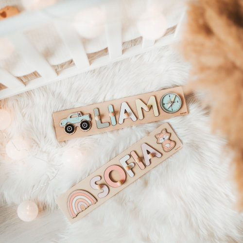 Personalized Name Puzzle, Twin Baby Gifts, First Easter Gift, Baby Boy And Girl Gift, 1st Birthday Gift, Nursery Decor, Montessori Board