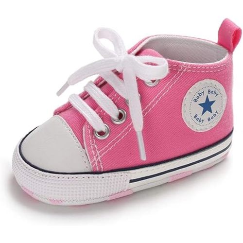 Meckior Baby Girls Boys Canvas Sneakers Soft Sole High-Top Ankle Infant First Walkers Crib Shoes