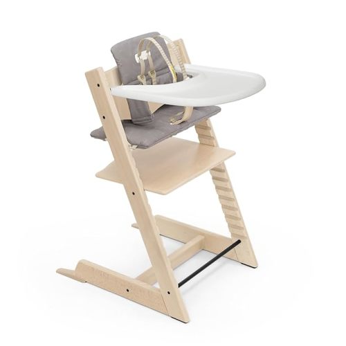 Tripp Trapp High Chair and Cushion with Stokke Tray - Natural with Icon Grey - High Chair, Cushion & Stokke Tray