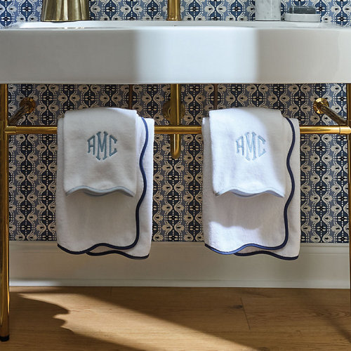 Ellie Scalloped Towels with Turkish Cotton & Colorful Trim Options
