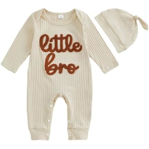 pengnight Newborn Baby Boys Girls Romper Long Sleeve Lil Bro Letter Print Solid Color Bodysuit Jumpsuit